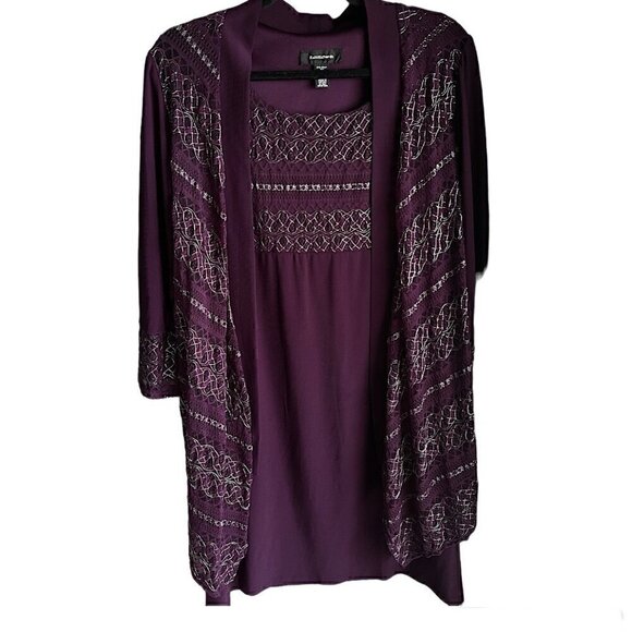 R&M Richards Deep Plum Maroon Elegant Flowy Sheath Dress Silver Embroidery Sz 10 - Picture 1 of 7